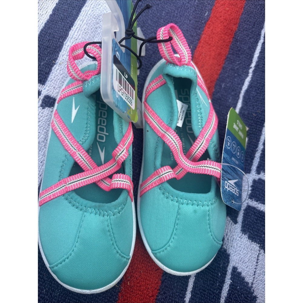 NEW Speedo Mary Jane Water Shoe Turquoise Pink Girl Size Small 5-6 TODDLER BABY